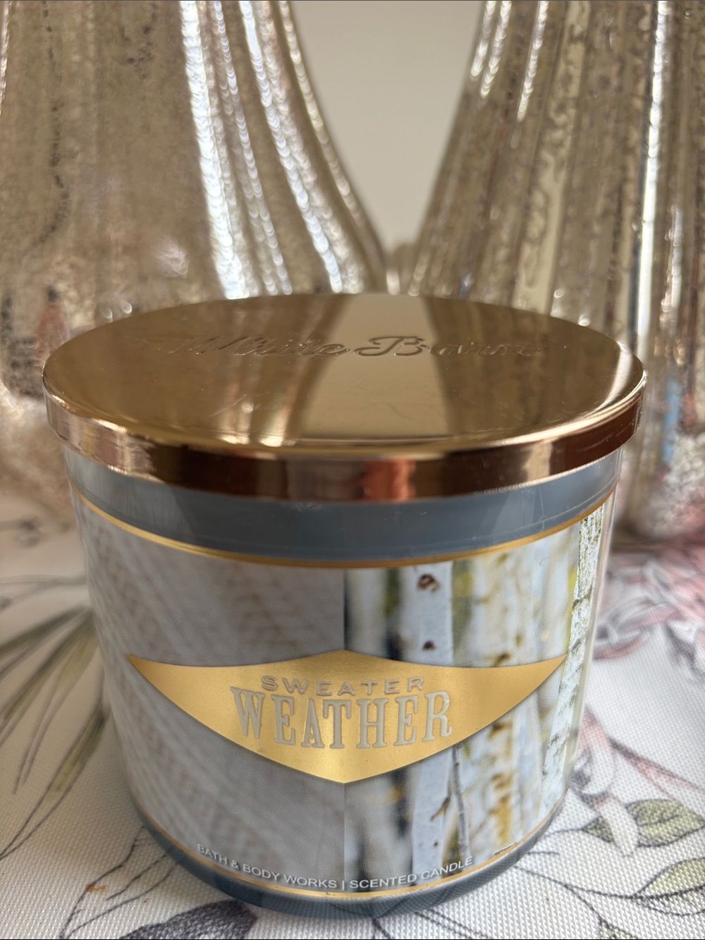 Bath & Body Works /White Barn Sweater Weather Scented Blue Soy Wax 3-Wick Candle